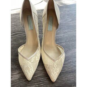 Betsey Johnson Blue Grace Champagne Lace D’orsay Bridal Heels Blue Bottoms 9